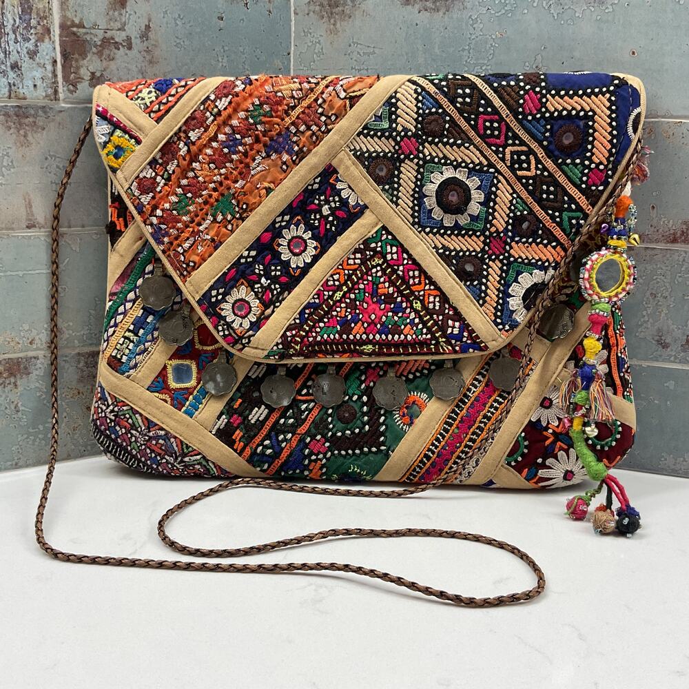 Anthropologie Tylie Malibu boho ethnic textile clutch